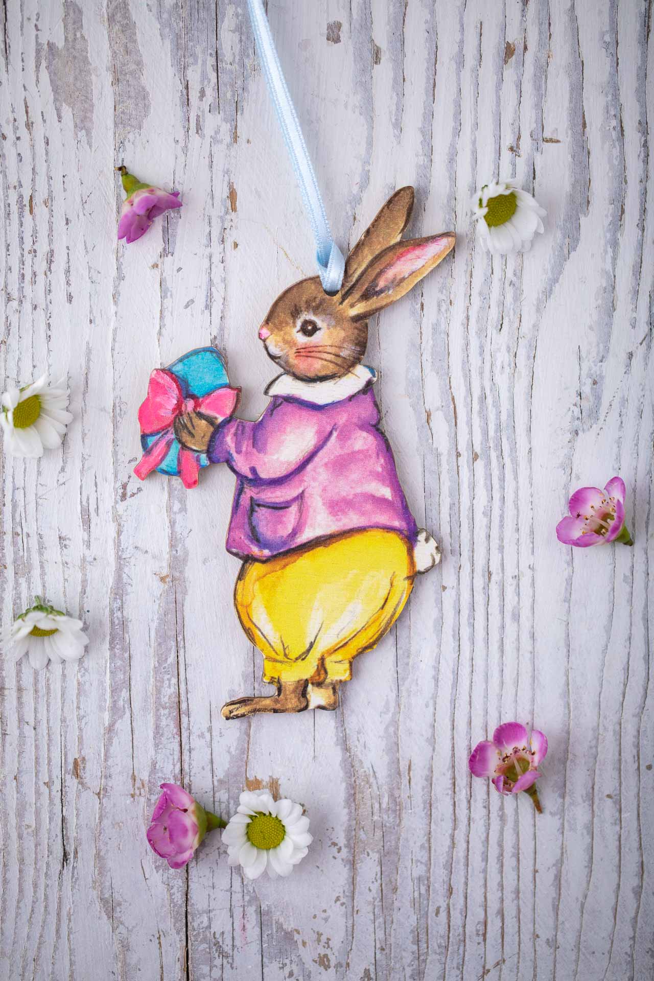 Easter Bunny Boy with Egg ~ Amy Swann X Fortnum & Mason ~ Hanging Wooden Decoration