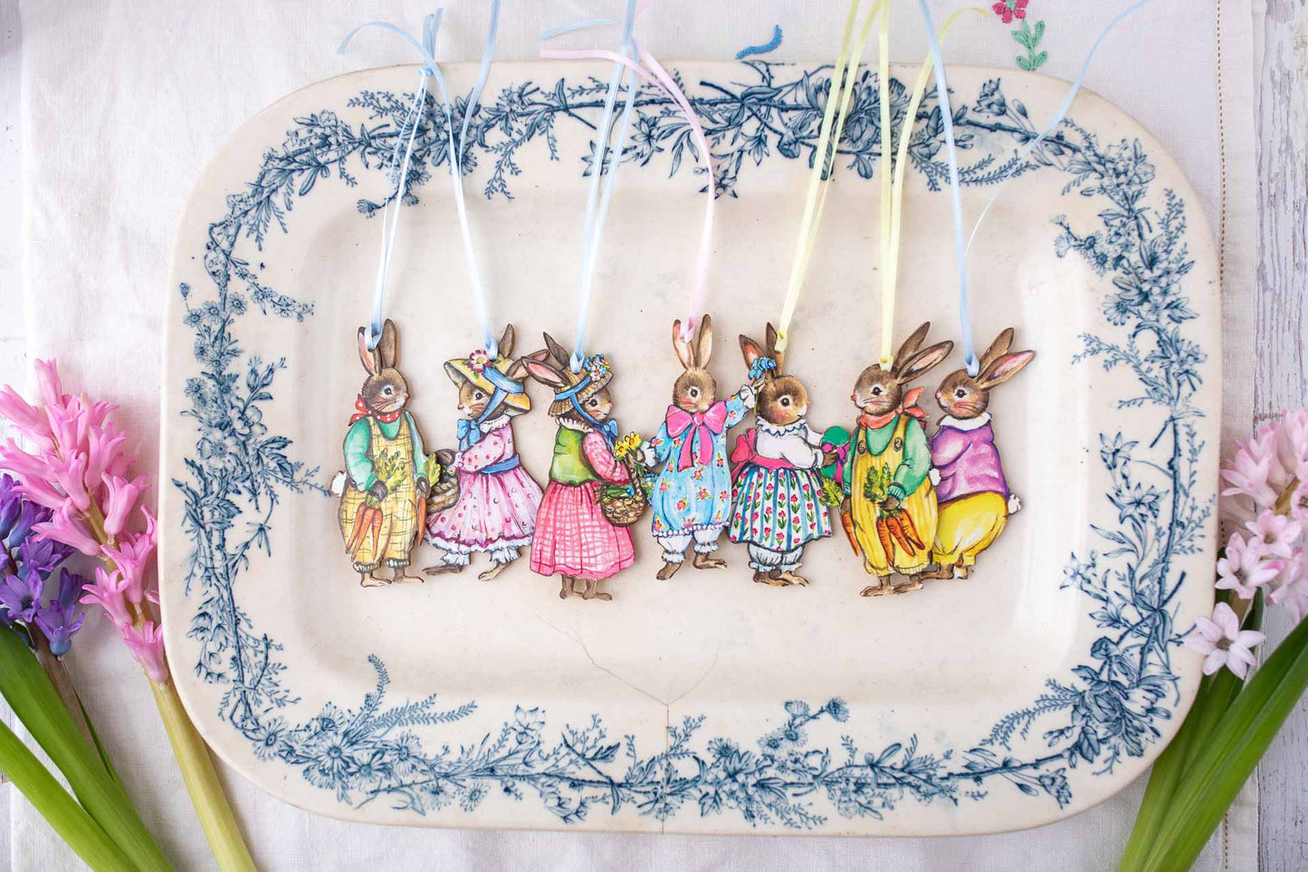 Garden Bunny with Basket ~ Amy Swann X Fortnum & Mason ~ Hanging Wooden Decoration