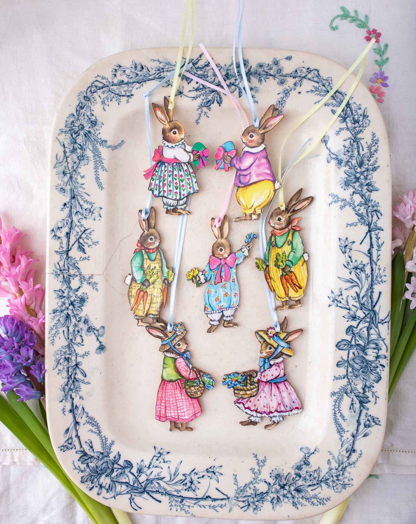 Gardening Bunny With Basket ~ Hanging Wooden Decoration