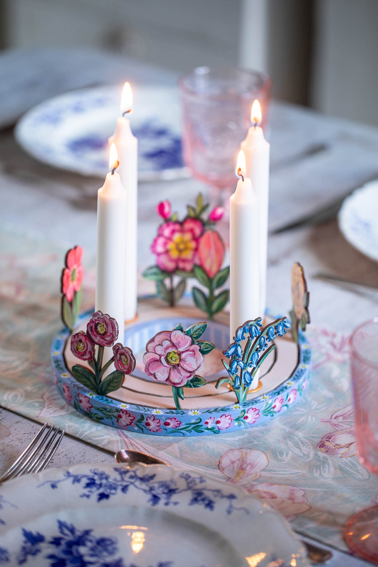 Wooden Hand Painted Celebration Ring Candle Holder