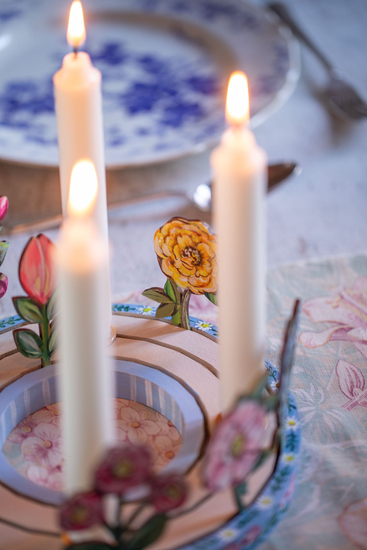 Wooden Hand Painted Celebration Ring Candle Holder