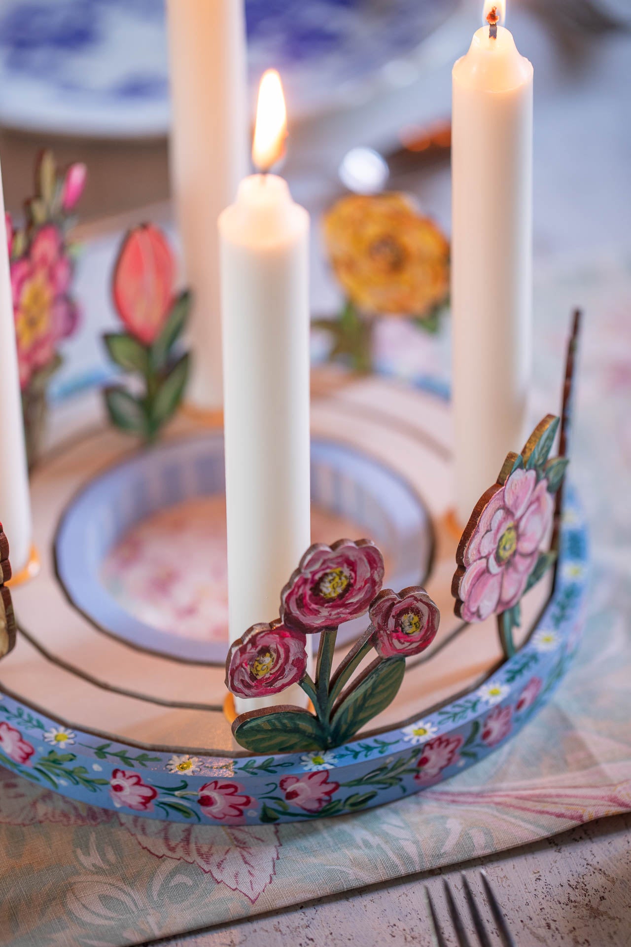 Wooden Hand Painted Celebration Ring Candle Holder