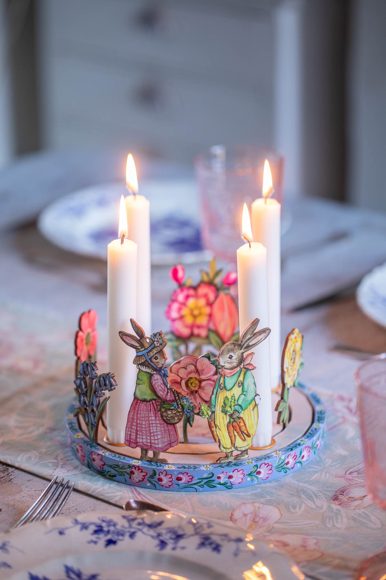 Wooden Hand Painted Celebration Ring Candle Holder