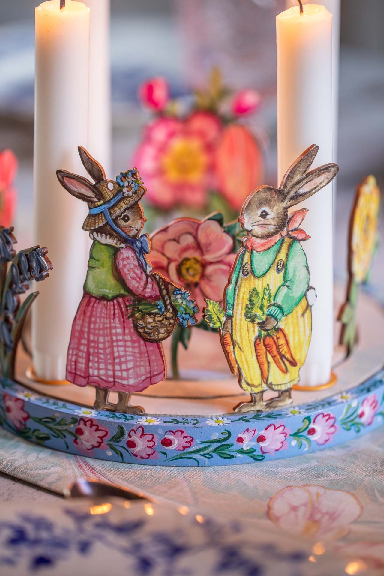 Wooden Hand Painted Celebration Ring Candle Holder