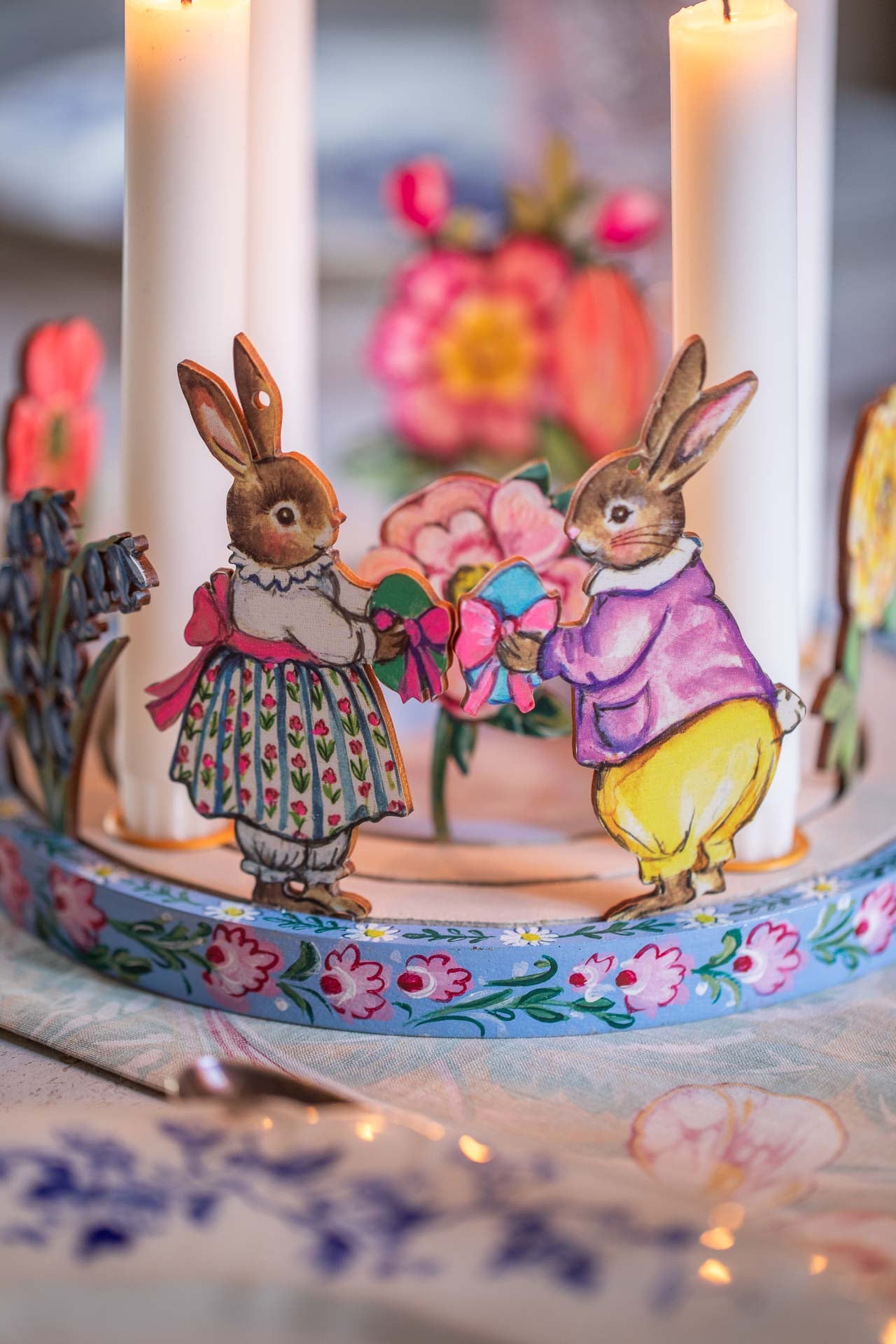 Wooden Hand Painted Celebration Ring Candle Holder