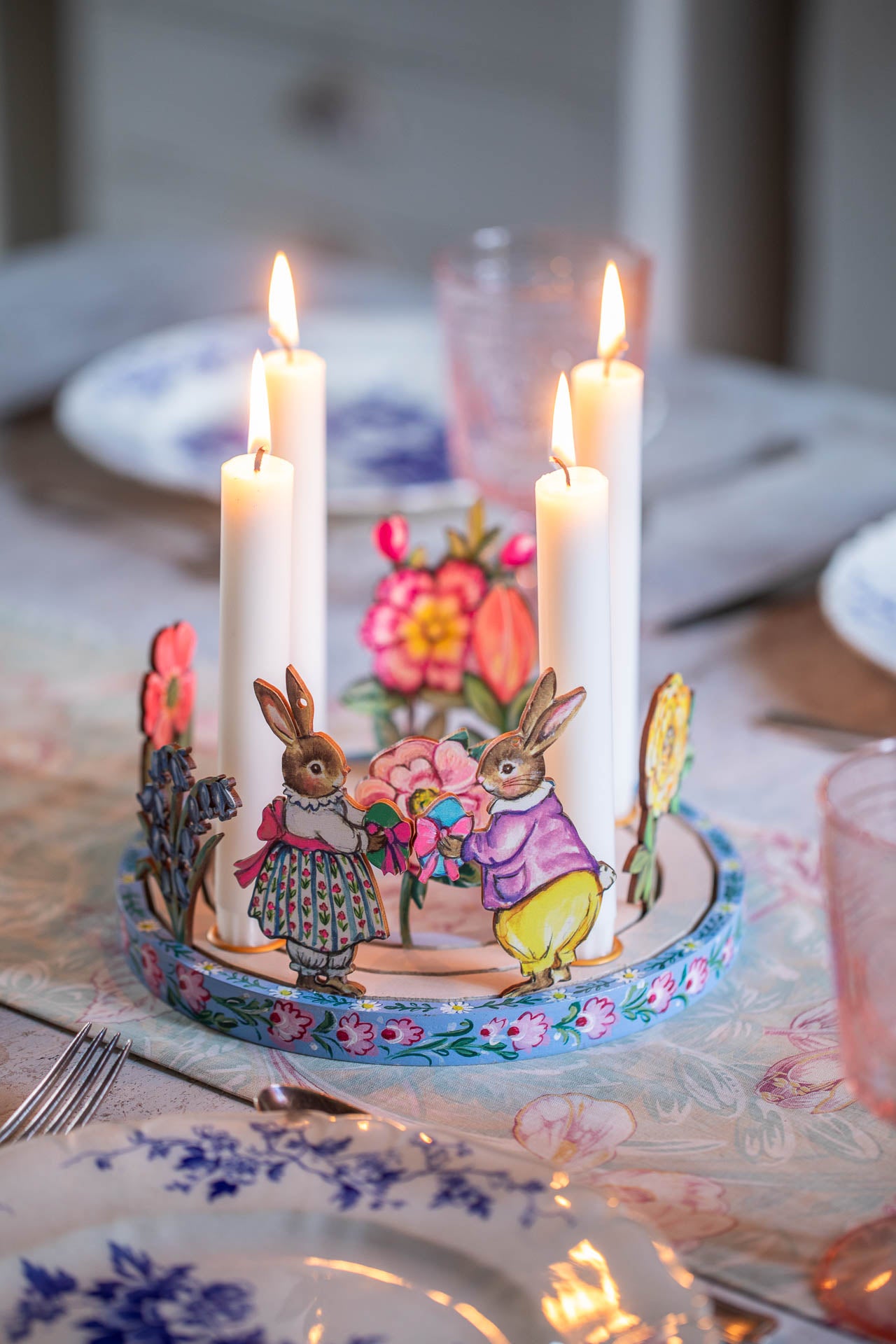 Wooden Hand Painted Celebration Ring Candle Holder