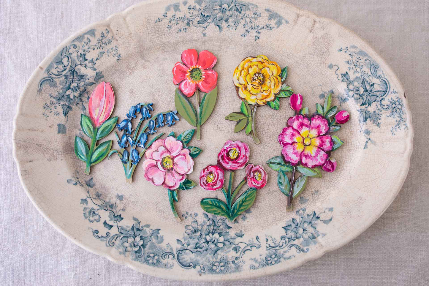 Set of 7 Hand Painted Flowers for Celebration Ring and Candle Holder