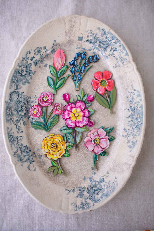 Set of 7 Hand Painted Flowers for Celebration Ring and Candle Holder