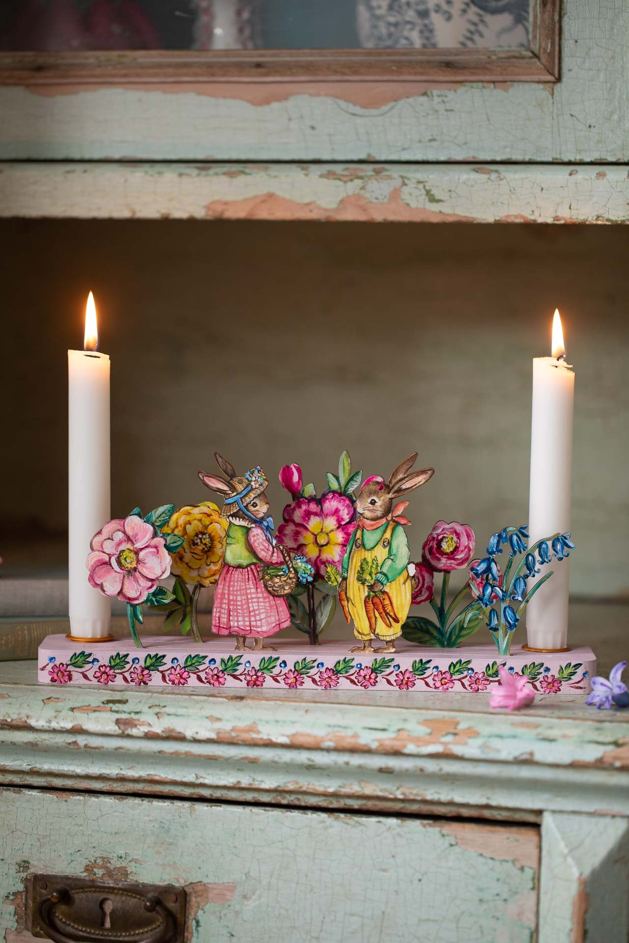 Spring Bouquet Wooden Candle Holder