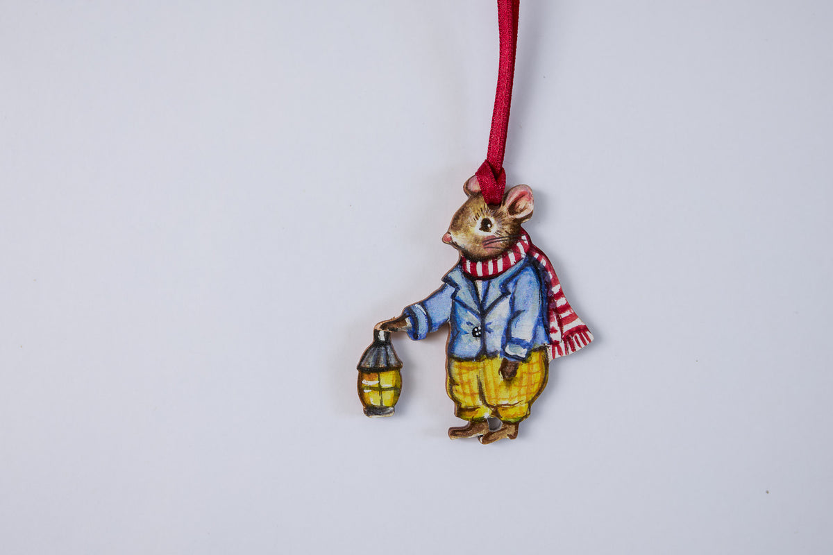 Mouse and Lantern ~ Hanging Wooden Decoration