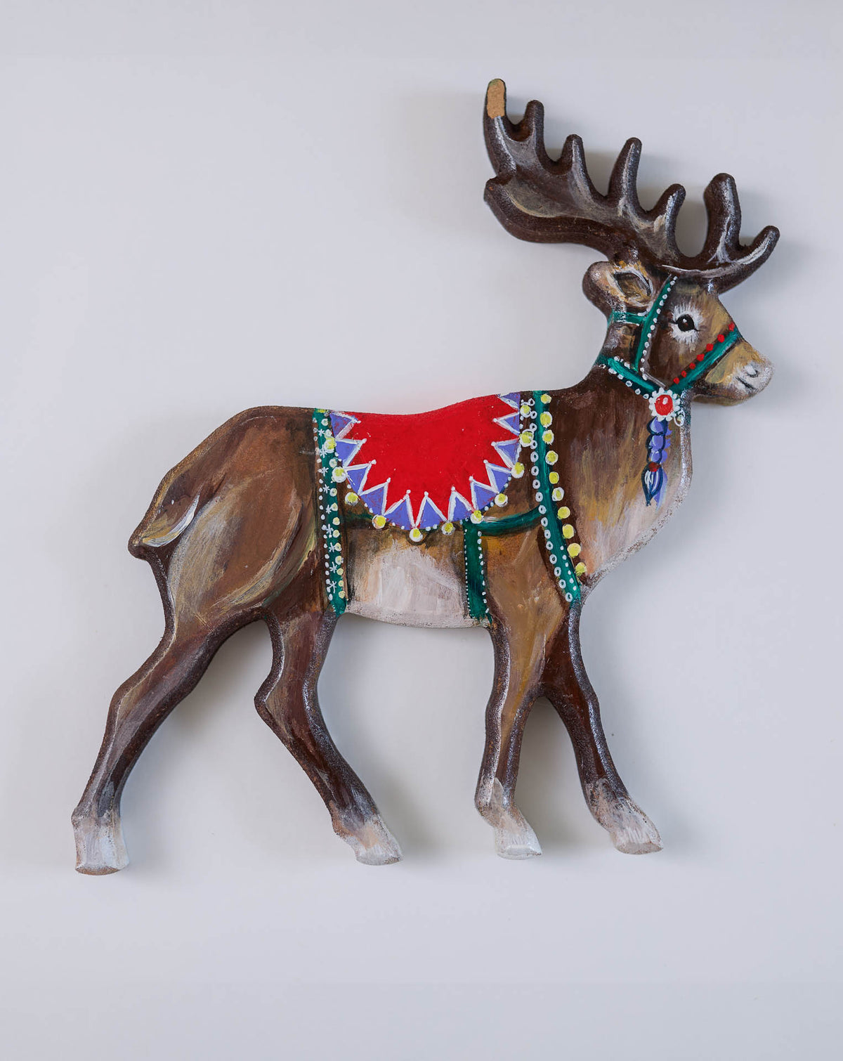 Hand Painted Wooden Mantle Reindeer ~Facing Pair.