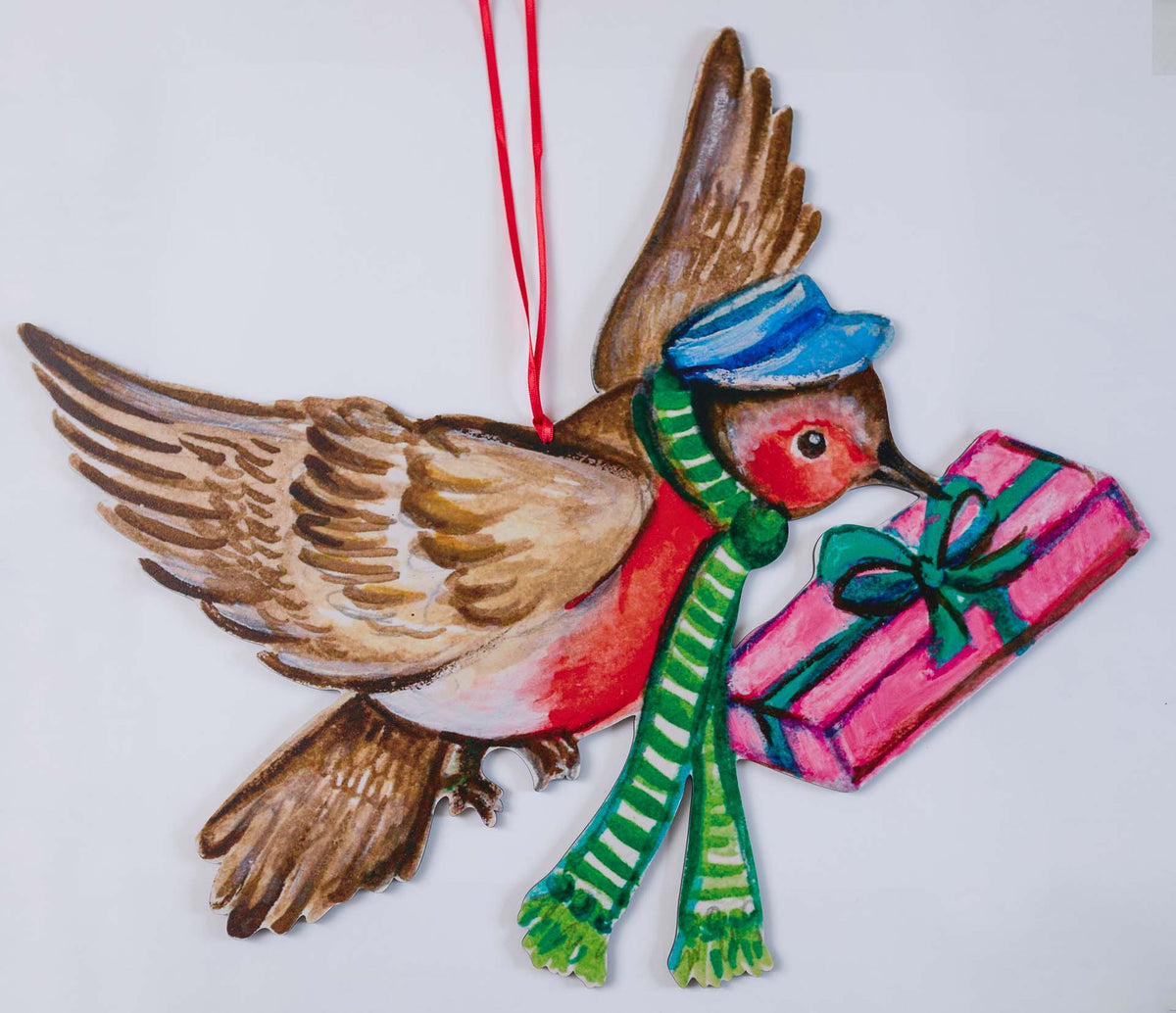 A Pair of Large Postman Robins ~ Hanging Wooden Decorations