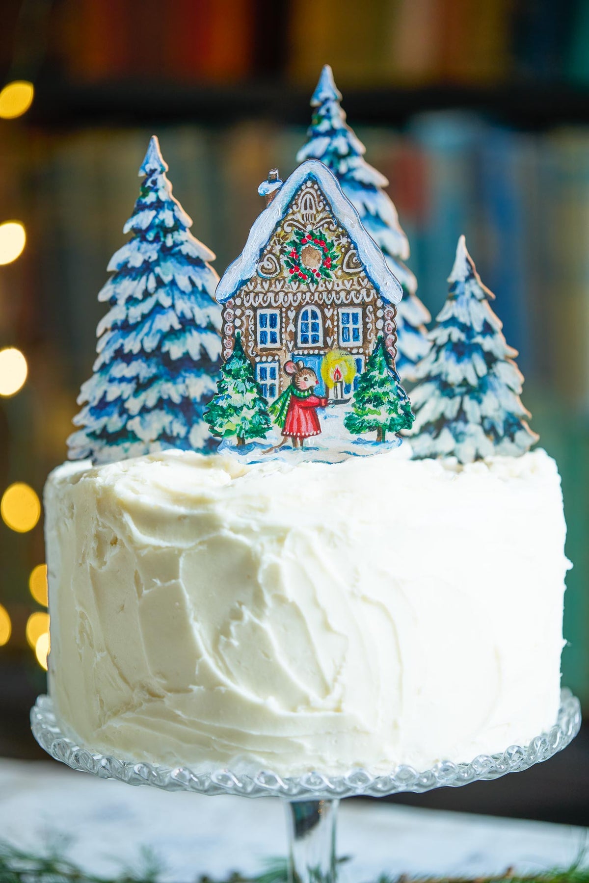 Gingerbread House with Mouse and Candle ~ Wooden Cake Topper