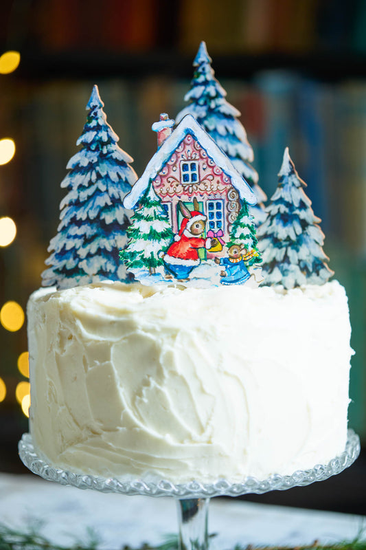 Gingerbread House with Bunny and Mouse ~ Wooden Cake Topper