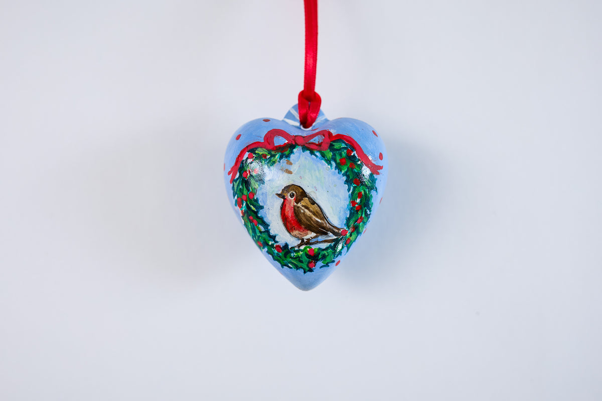 Robin Heart ~ Hand Painted Ceramic Bauble