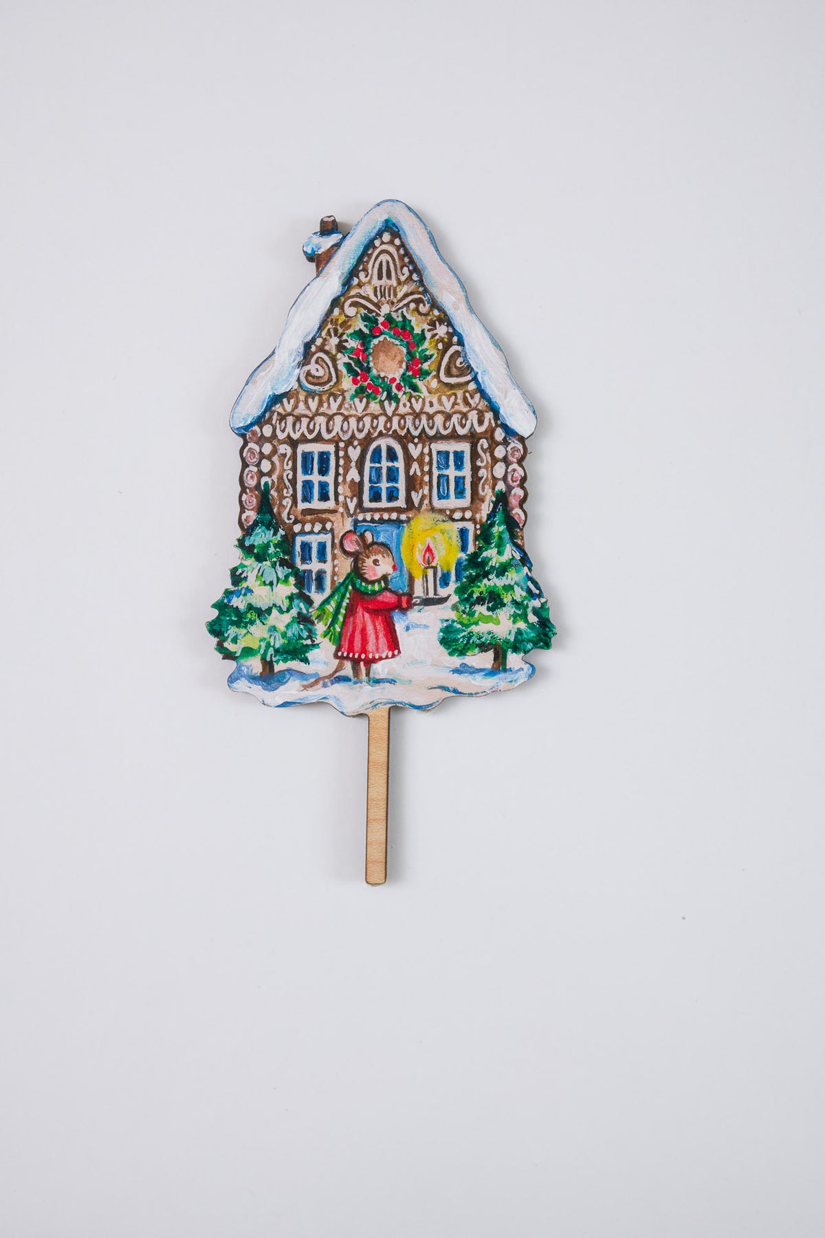Gingerbread House with Mouse and Candle ~ Wooden Cake Topper