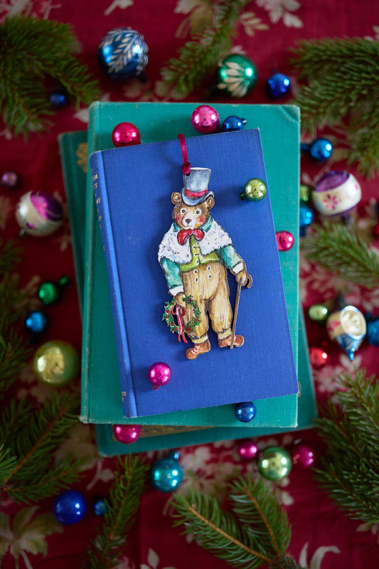 Christmas Bear ~ Fortnum & Mason X Amy Swann ~ Hanging Wooden Decoration