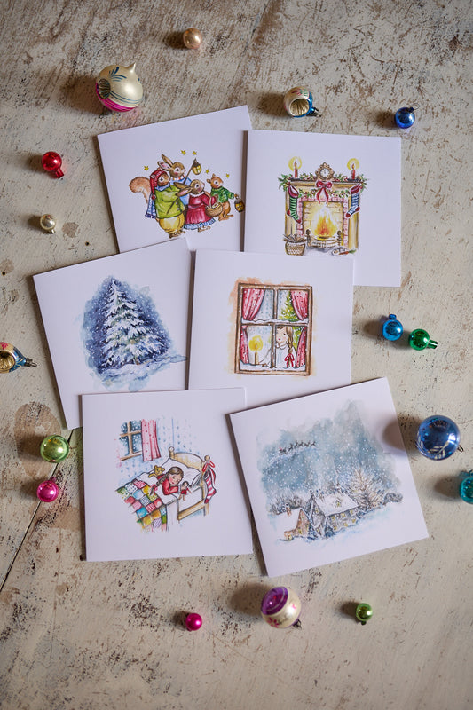Set Of 6 Amy Swann Illustrated Christmas Cards