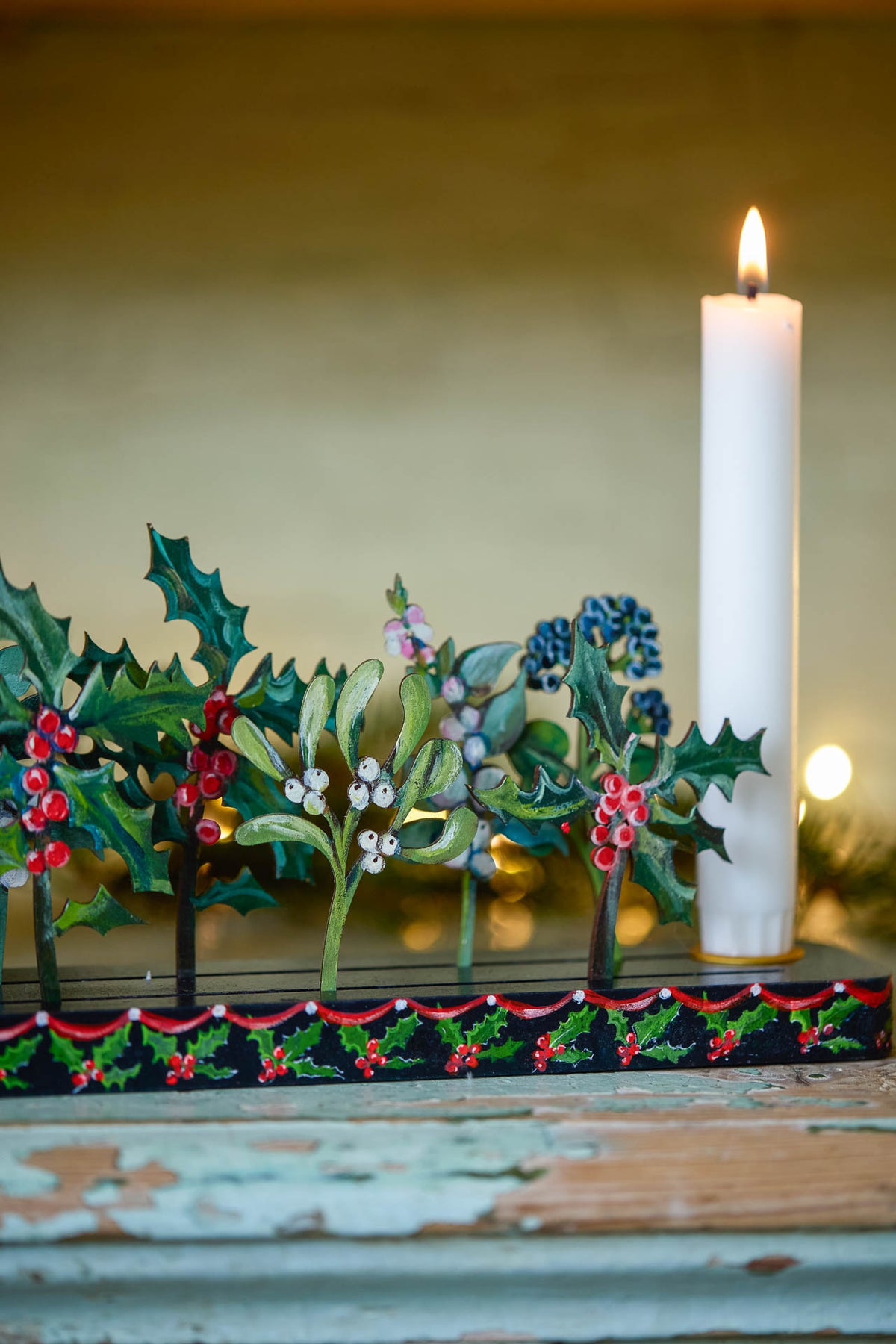 Winter Hand Painted Wooden Candle Holder