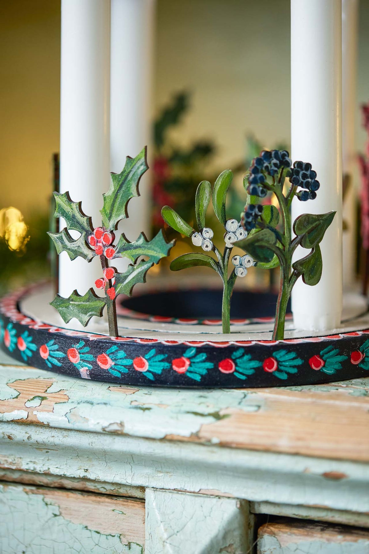 Hand Painted Wooden Winter Celebration Ring