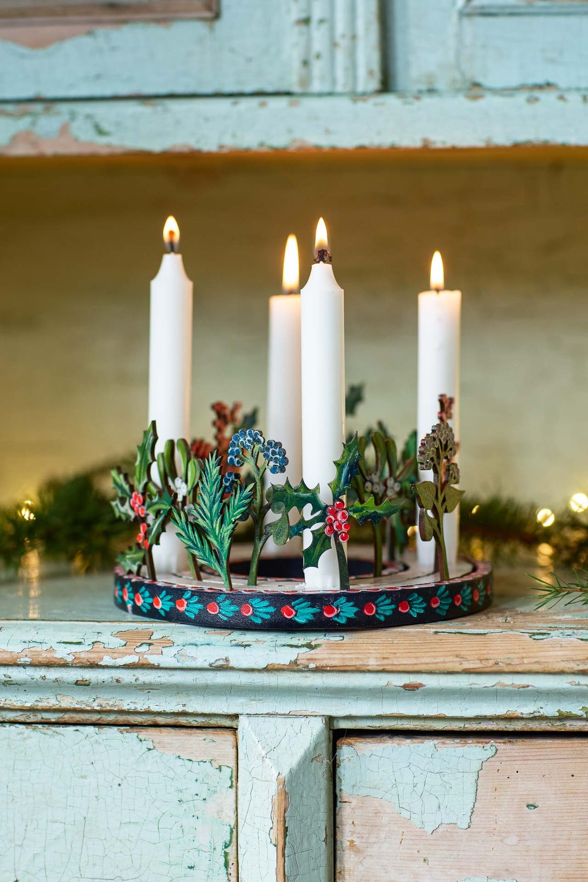 Hand Painted Wooden Winter Celebration Ring