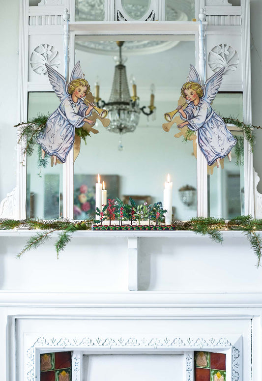 A Pair of Large Hanging Angels ~ Statement Hanging Wooden Decorations