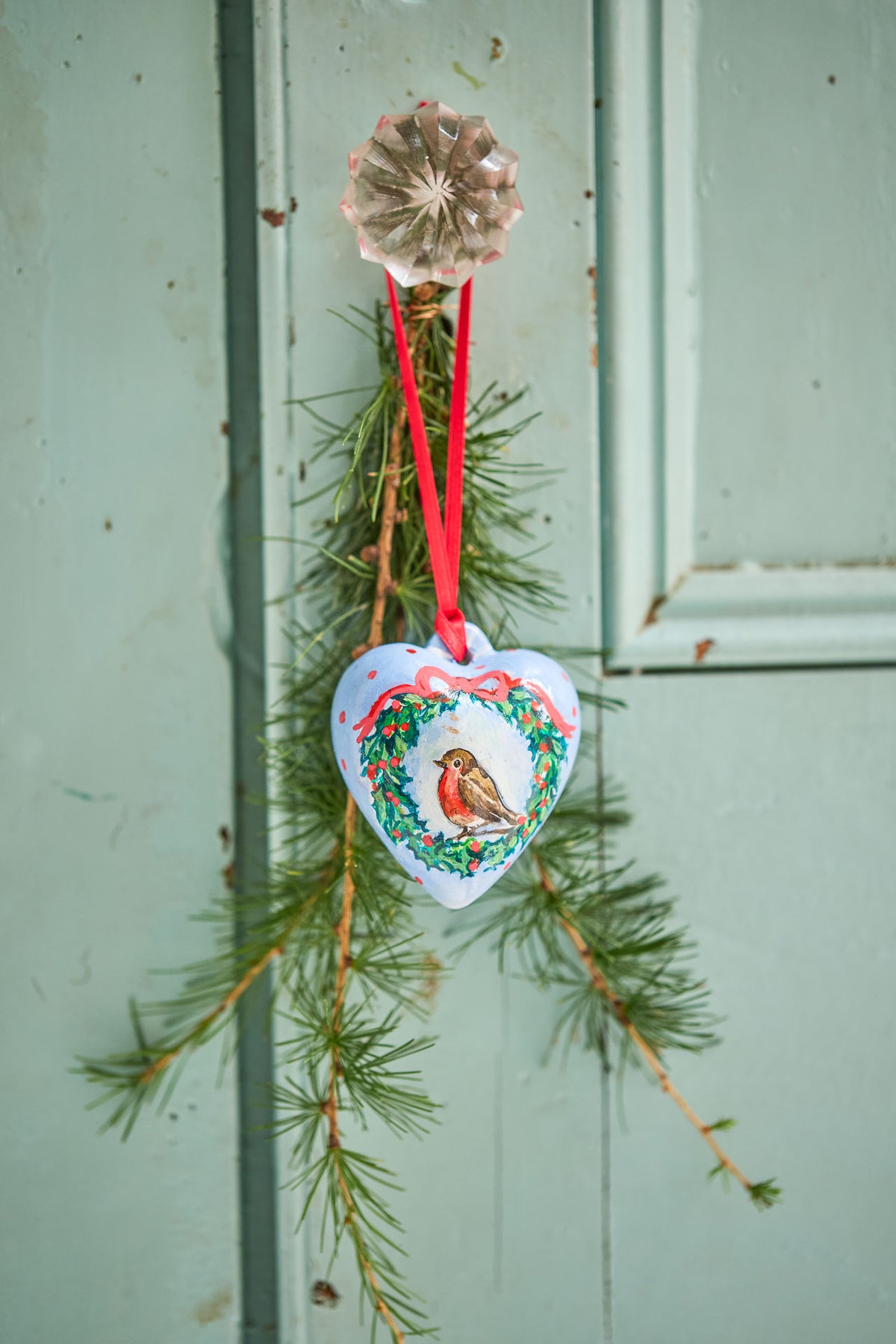 Robin Heart ~ Hand Painted Ceramic Bauble