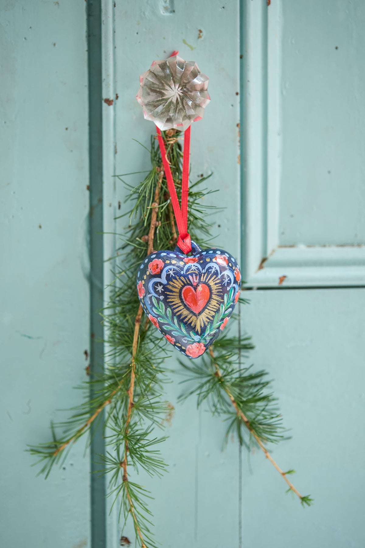 My Love ~ Hand Painted Ceramic Heart Bauble