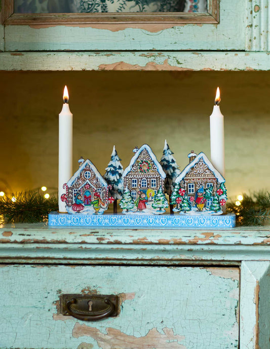Gingerbread Village ~ Handpainted Wooden Candle Holder