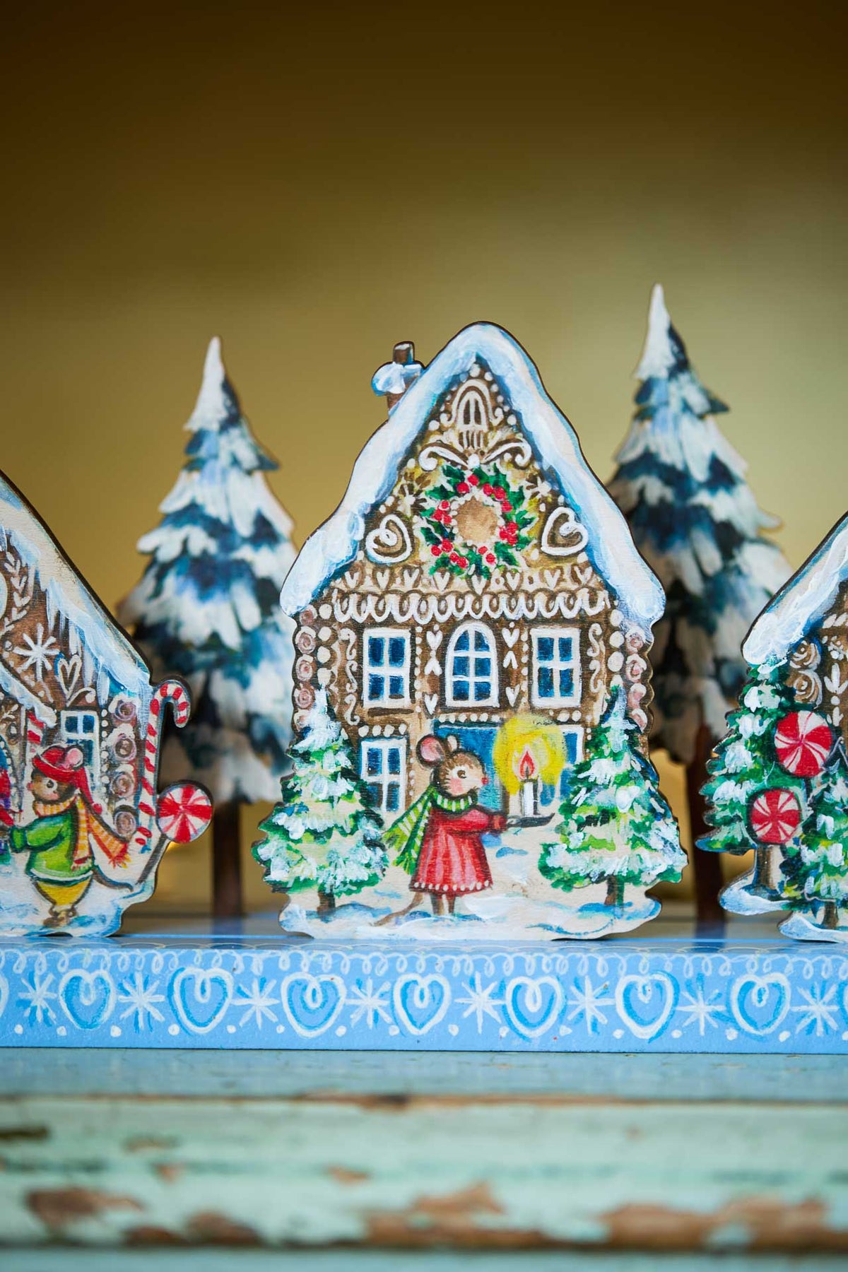 Gingerbread Village ~ Handpainted Wooden Candle Holder