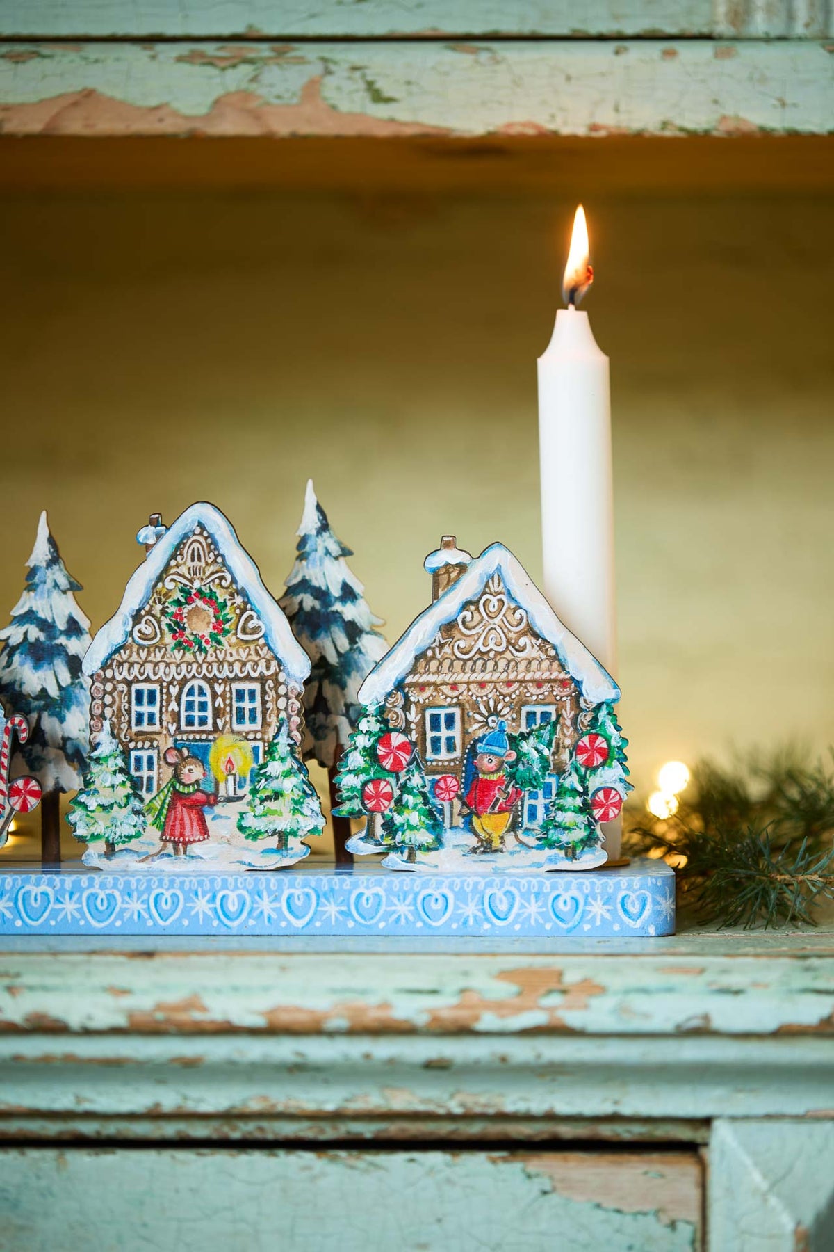 Gingerbread Village ~ Handpainted Wooden Candle Holder