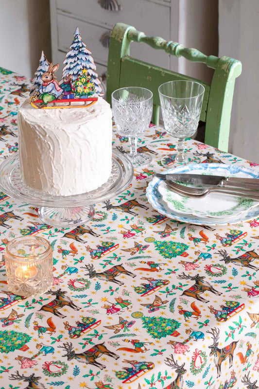 The Christmas Parade Table Cloth ~Cream ~ Limited Edition design by Amy Swann