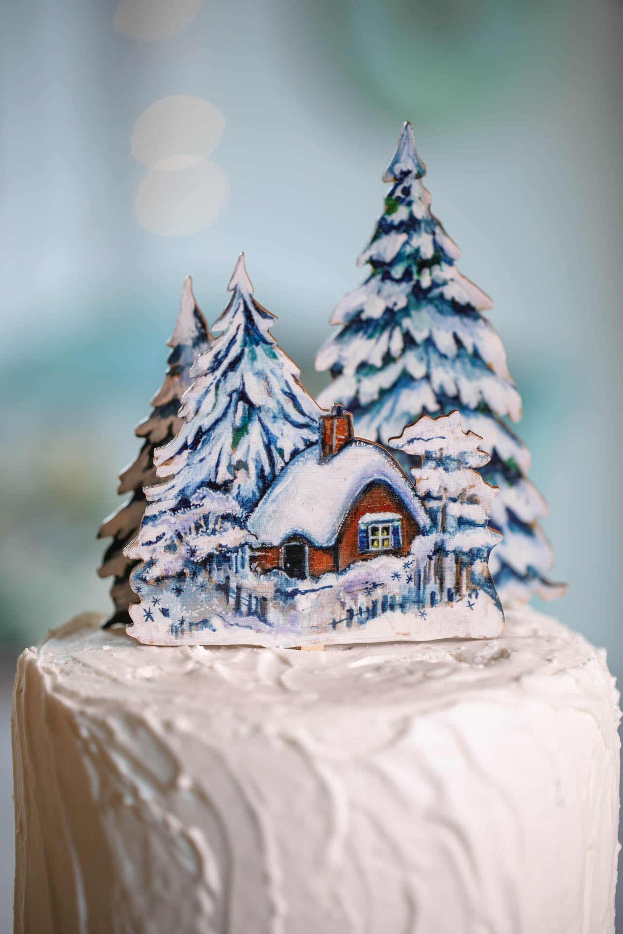 Snowflake Lodge ~ Wooden Cake Topper