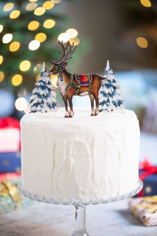 Reindeer & Snowy Trees ~ Fortnum & Mason X Amy Swann ~ Wooden Cake Topper