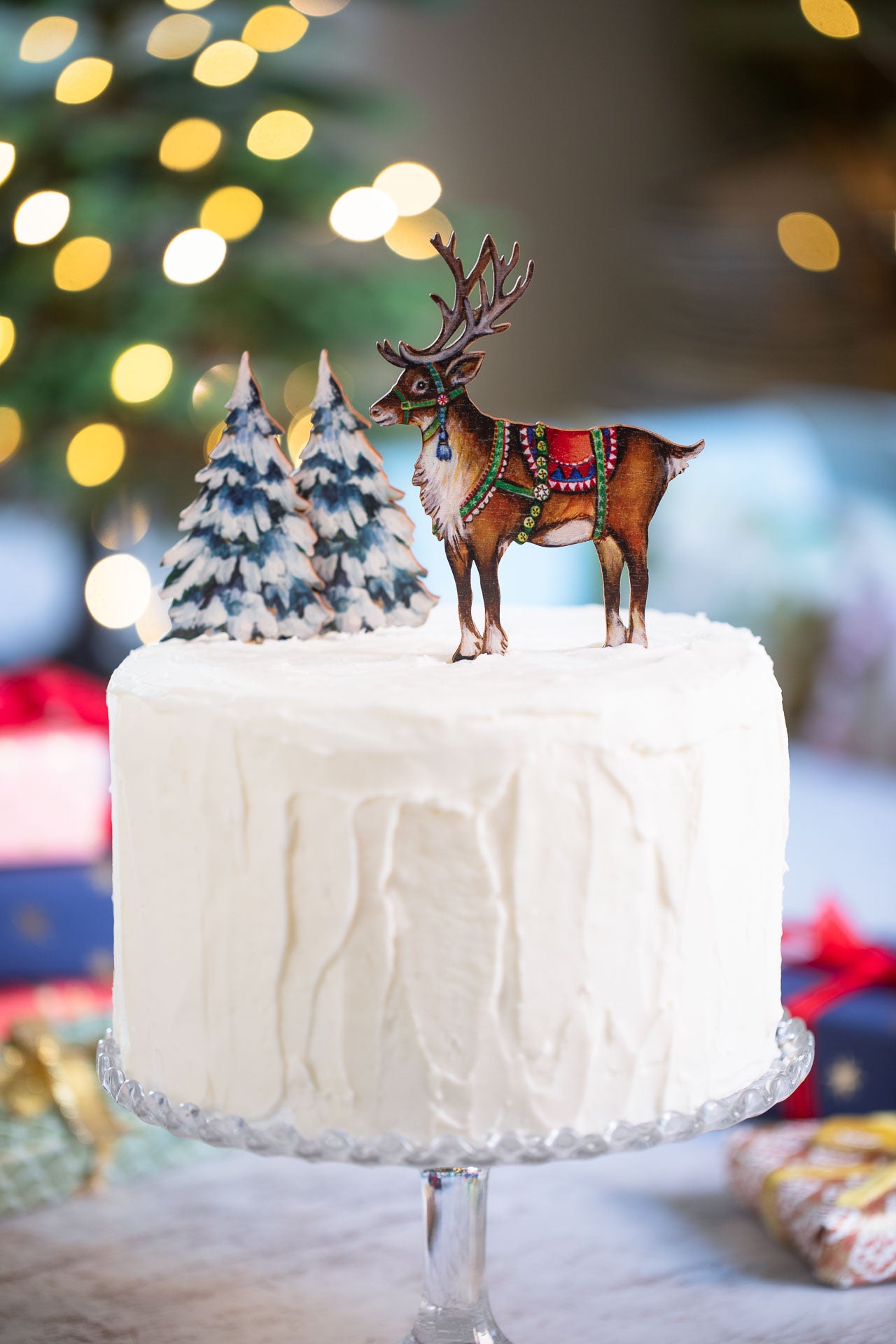 Reindeer & Snowy Trees ~ Fortnum & Mason X Amy Swann ~ Wooden Cake Topper