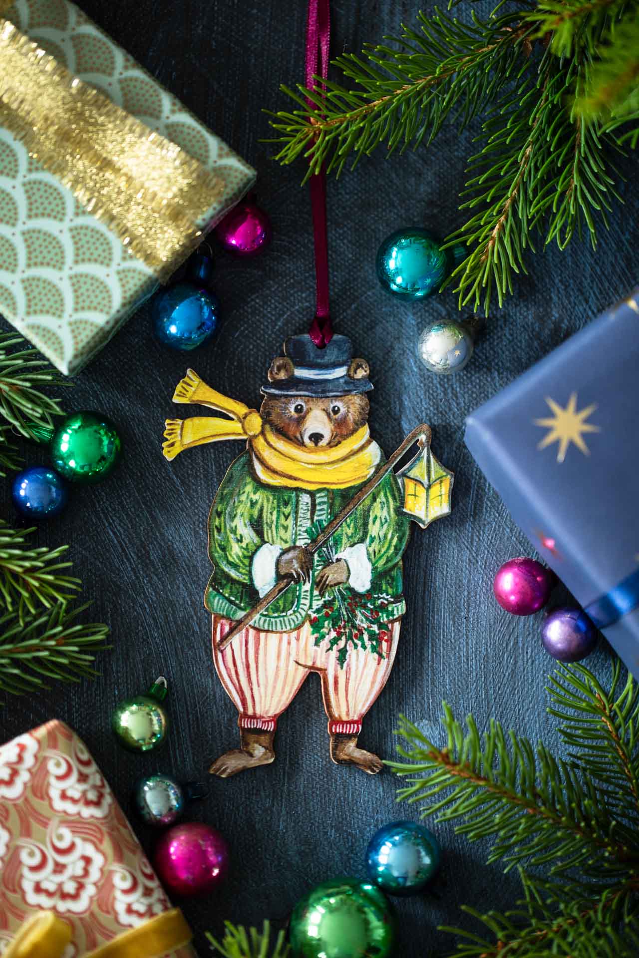 Bear ~ Fortnum & Mason X Amy Swann Collaboration ~ Hanging Wooden Decoration