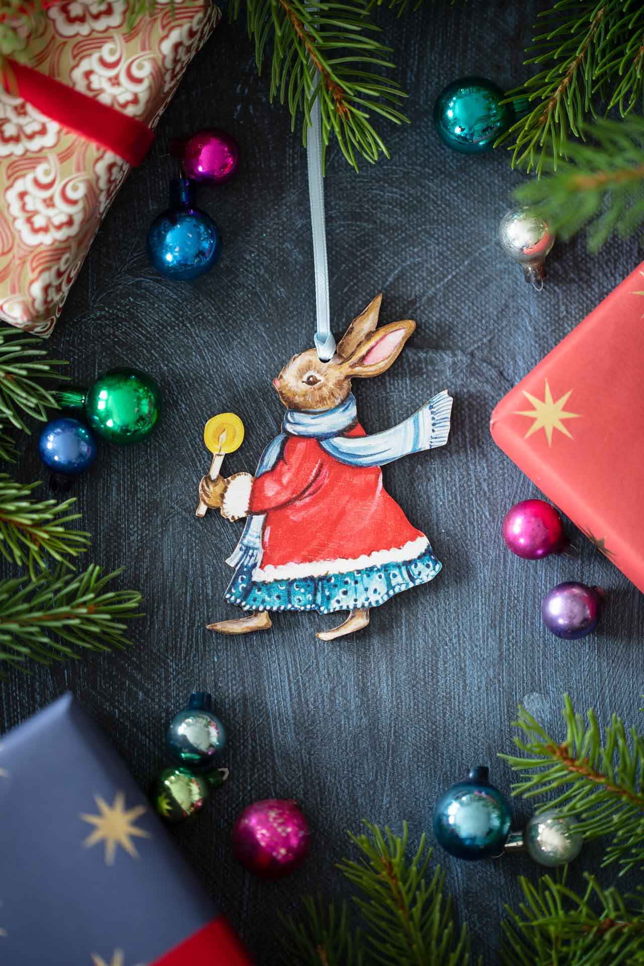 Christmas Girl Bunny with Candle ~Fortnum & Mason X Amy Swann ~ Hanging Christmas Decoration