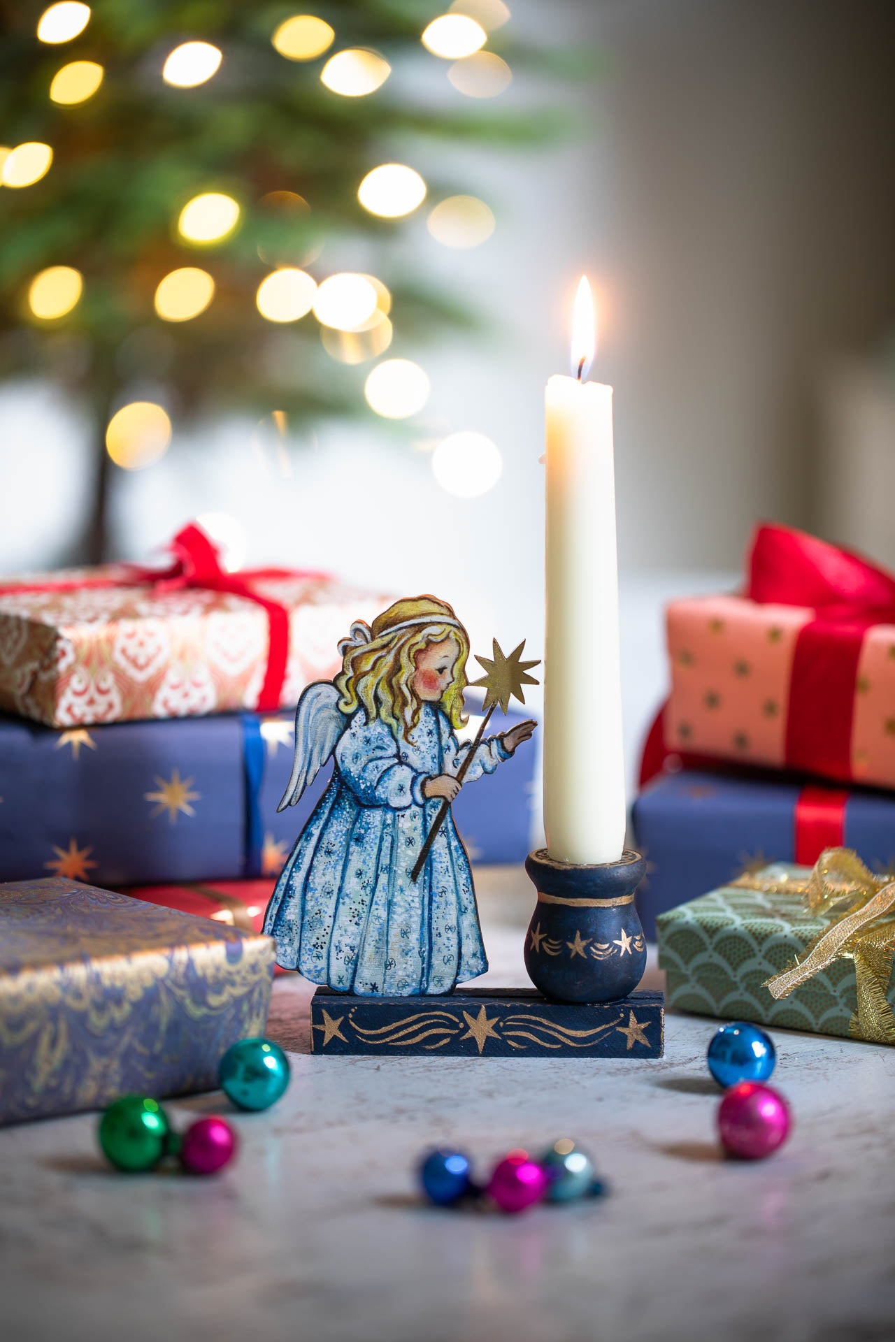 MAKE A WISH CHRISTMAS ANGEL- Wooden Candle Holder