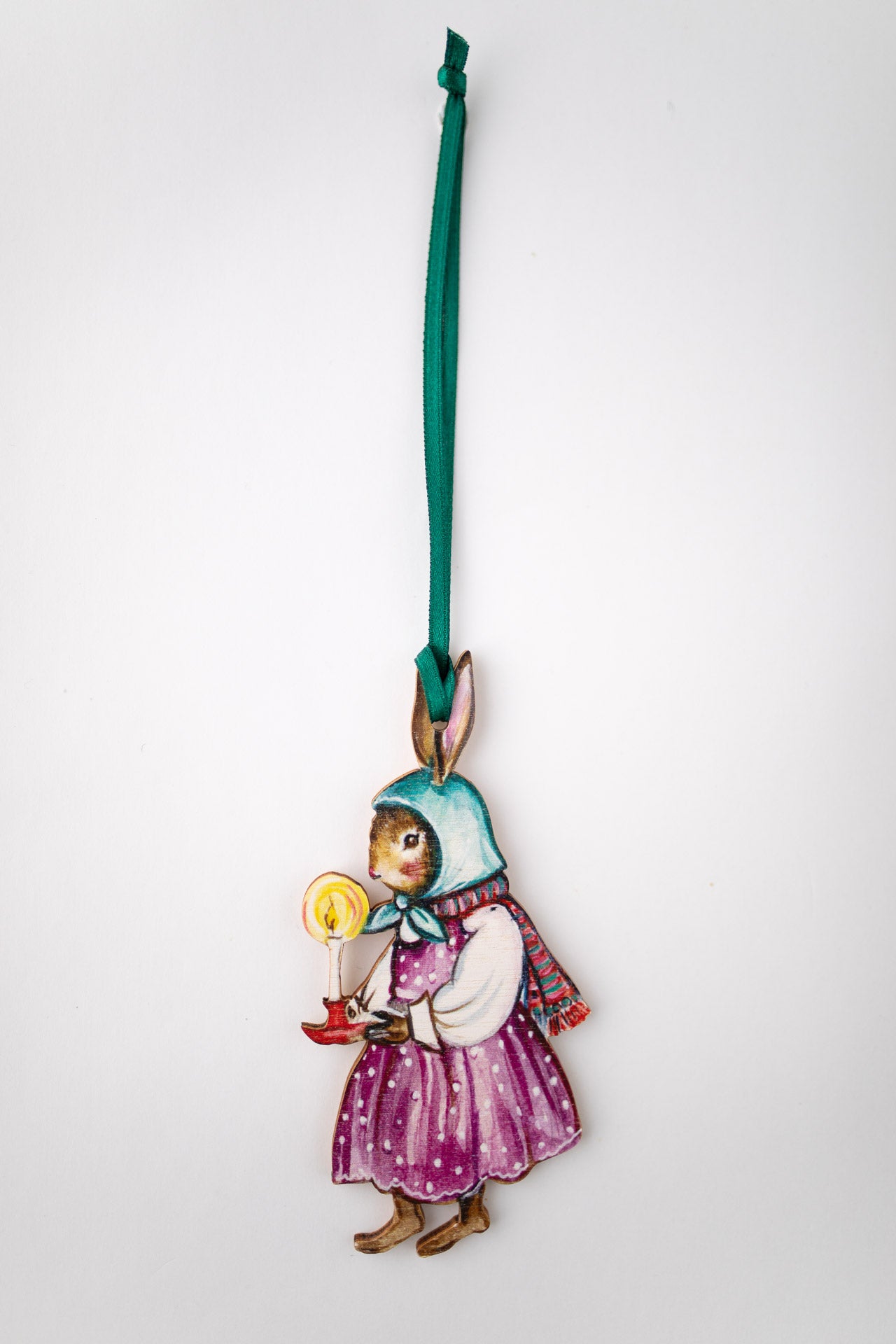 Christmas Bunny with Headscarf ~ Hanging Wooden Decoration