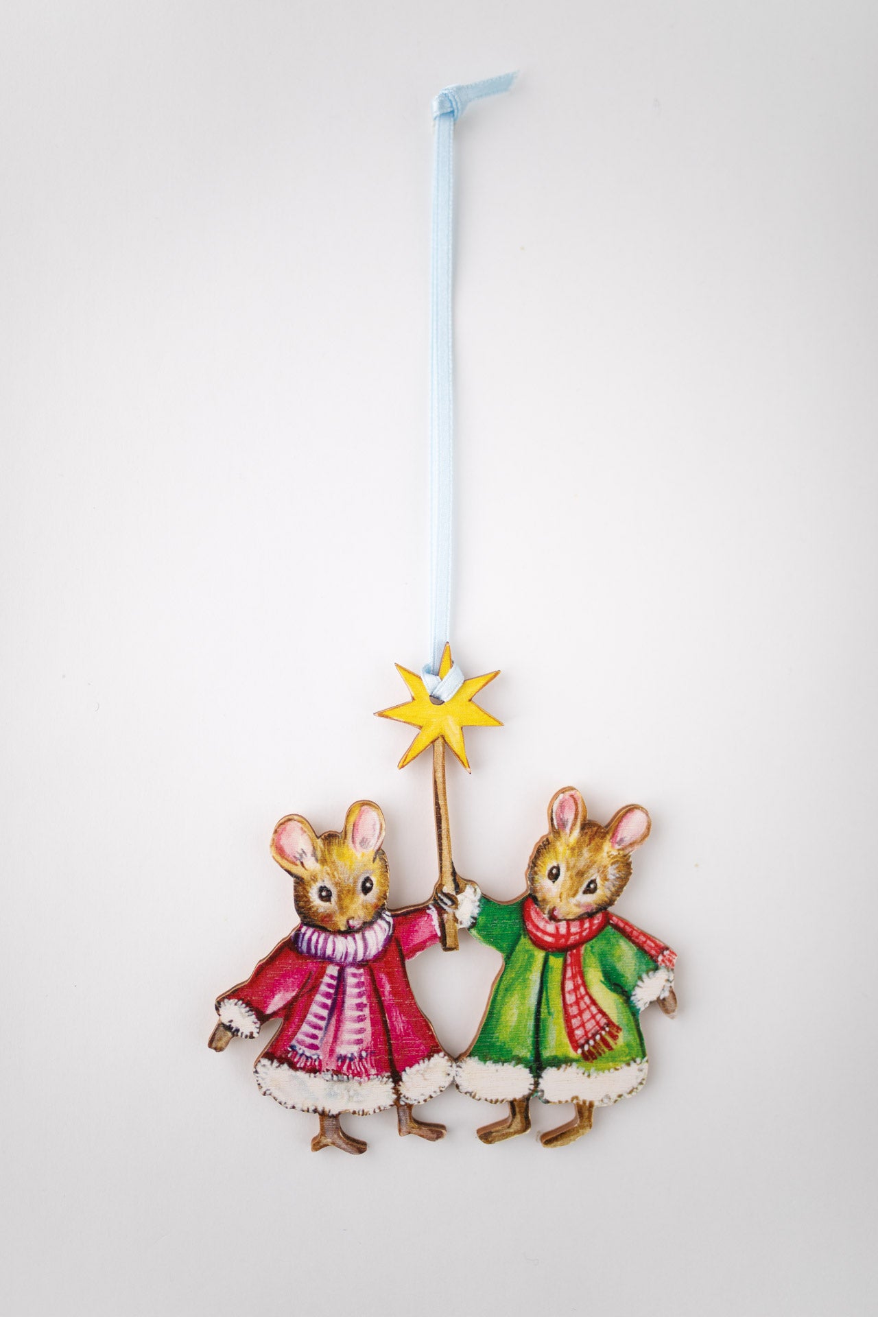 Twin Christmas Mice ~ Fortnum & Mason X Amy Swann ~ Hanging Wooden Decoration