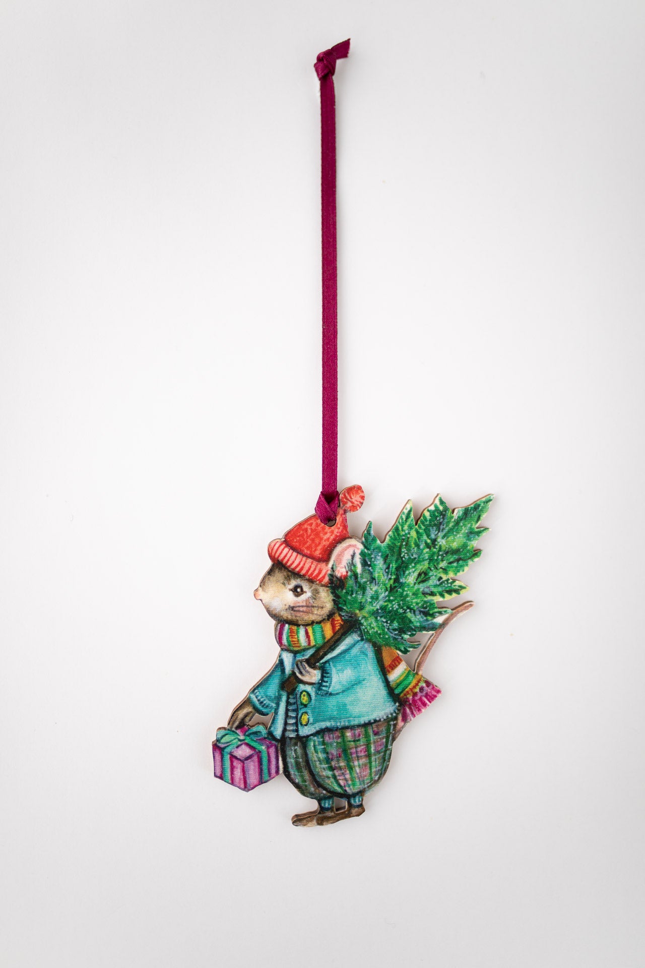 The Christmas Tree Mouse- Hanging Wooden Decoration.