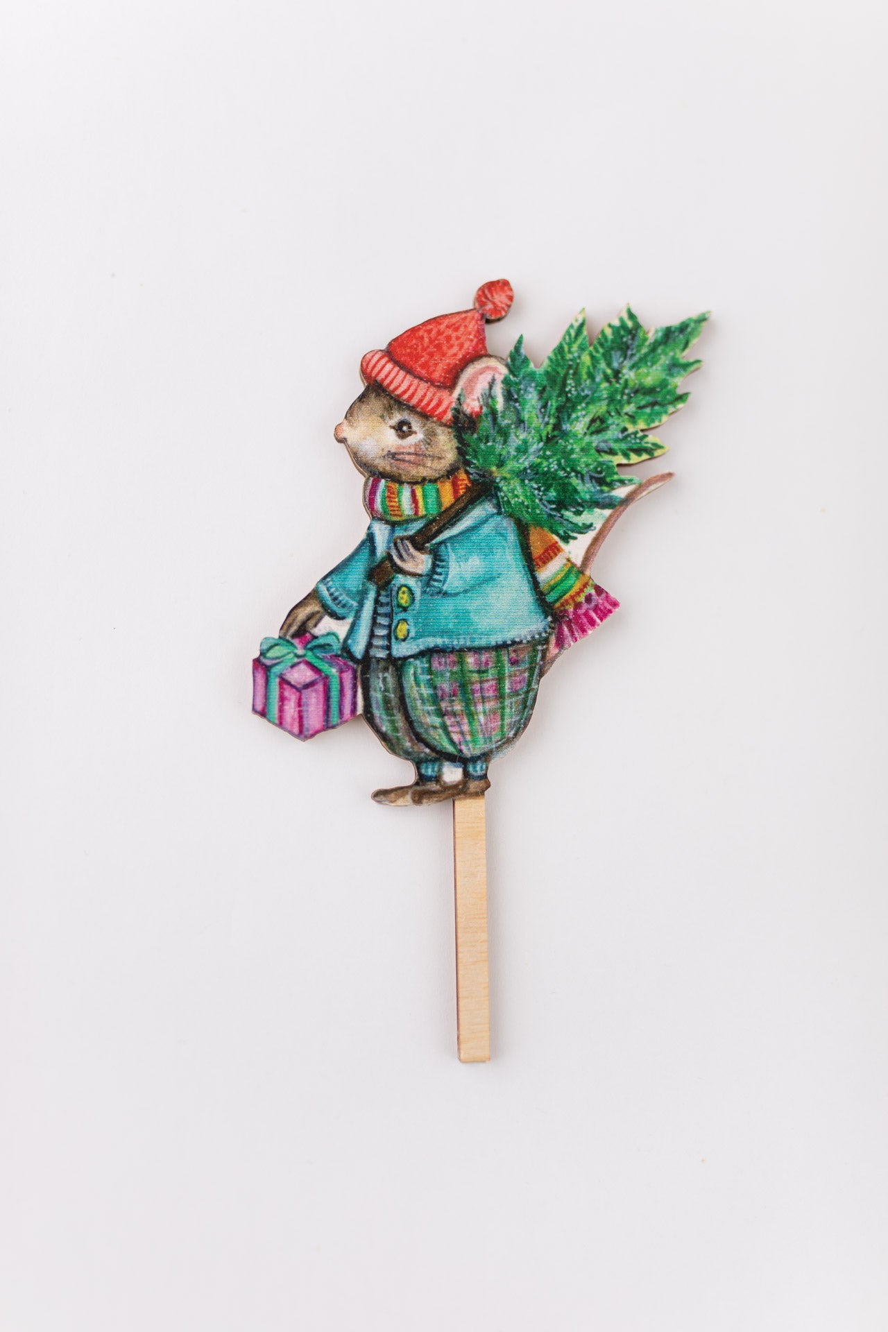 Christmas Tree Mouse- Wooden Cake Topper