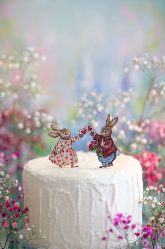 I Love You - Rabbit Children ~ Wooden Cake Toppers