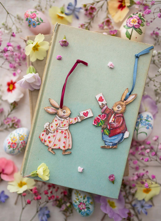 I Love you ~ Little Girl Bunny ~ Hanging Wooden Decoration