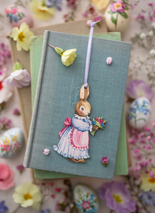 Bunny with Flowers ~ Hanging Wooden Decoration