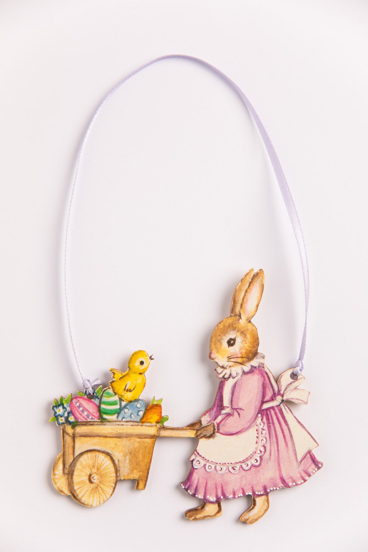 Bunny With Easter Cart ~ Hanging Wooden Decoration