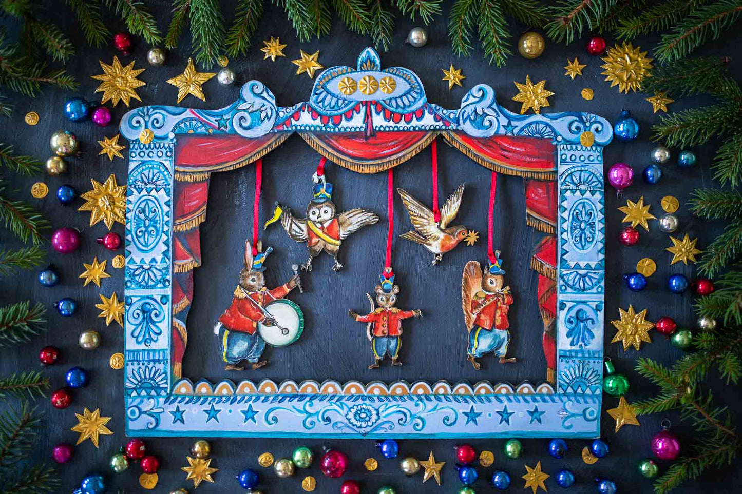 Amy Swann X Fortnum & Mason ~ Rabbit Drummer ~ Hanging Wooden Decoration