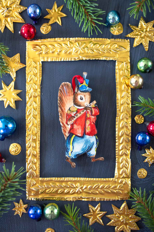 The Christmas Band ~ Squirrel ~ Hanging Wooden Decoration