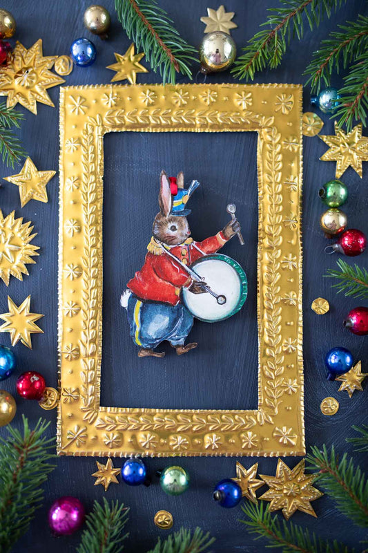 Amy Swann X Fortnum & Mason ~ Rabbit Drummer ~ Hanging Wooden Decoration