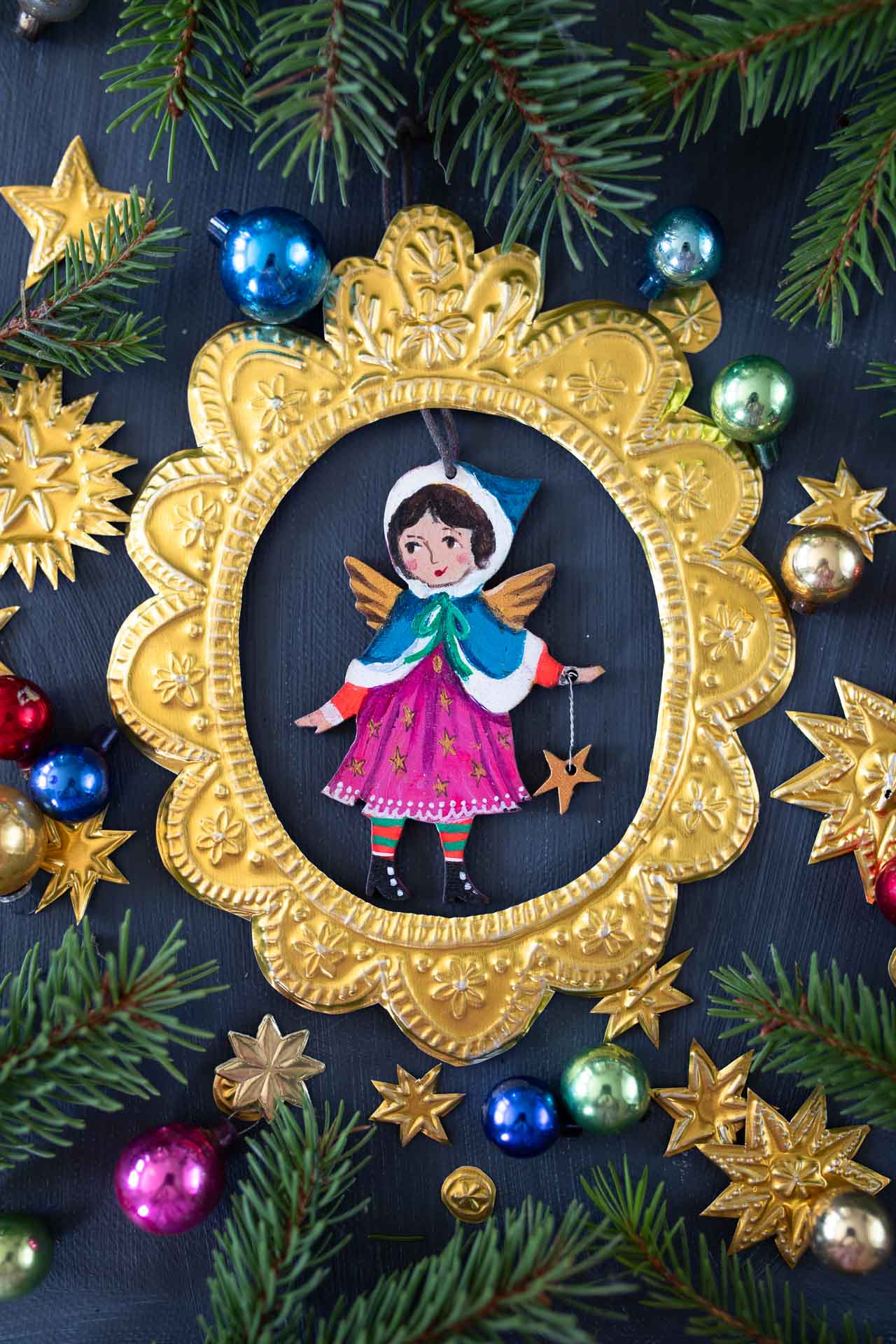 Folk Angel ~ Hanging Wooden Decoration